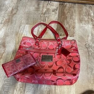 Coach, poppy large bag and matching wallet
